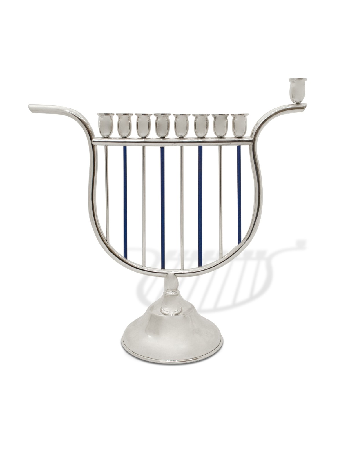 חנוכיית כסף סטרלינג צבעונית בצורת נבל , מתנות חתונה יהודיות ,